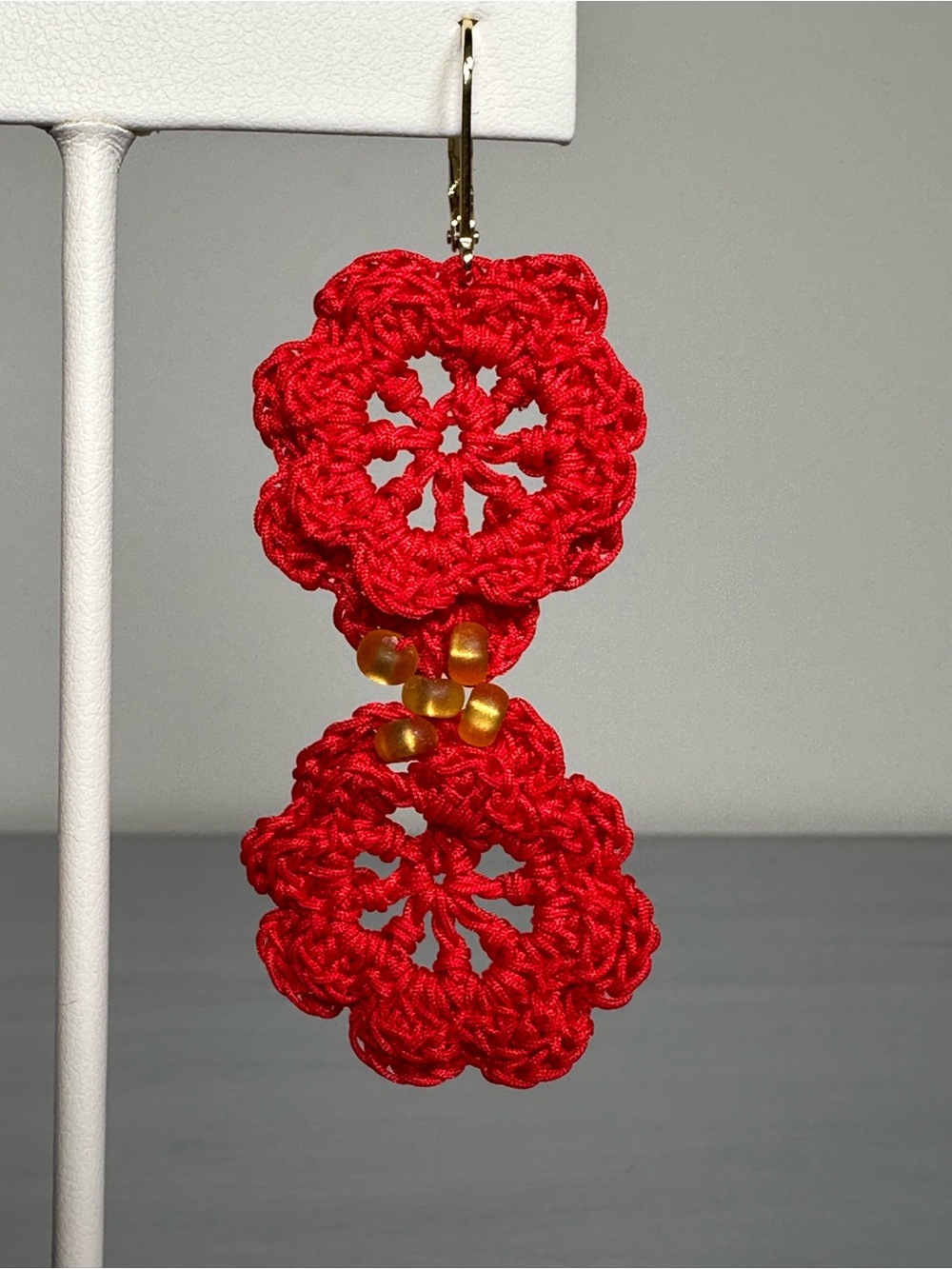 Handmade Crochet Floral Earrings - Picture 2 of 3